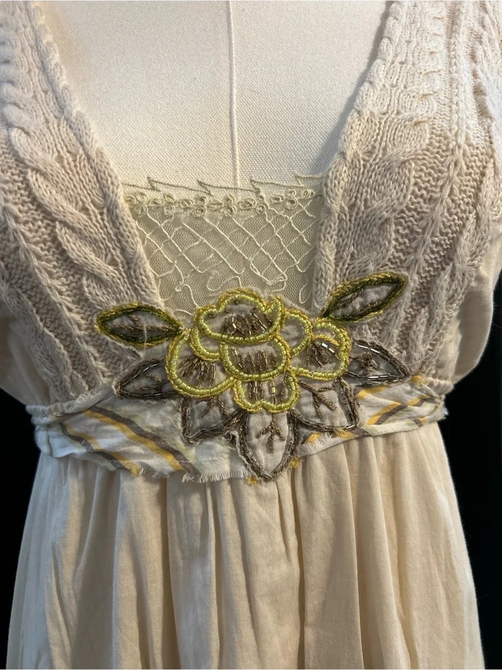 Free People Cream Lace-Trim Mini Dress with Lavender Hem